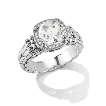 JAI White Topaz & Diamond Halo Ring
